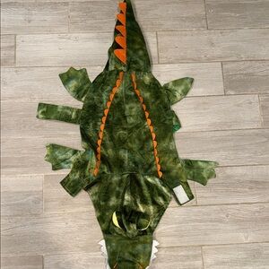 Green Crocodile Pet Costume with Orange Spine Accents